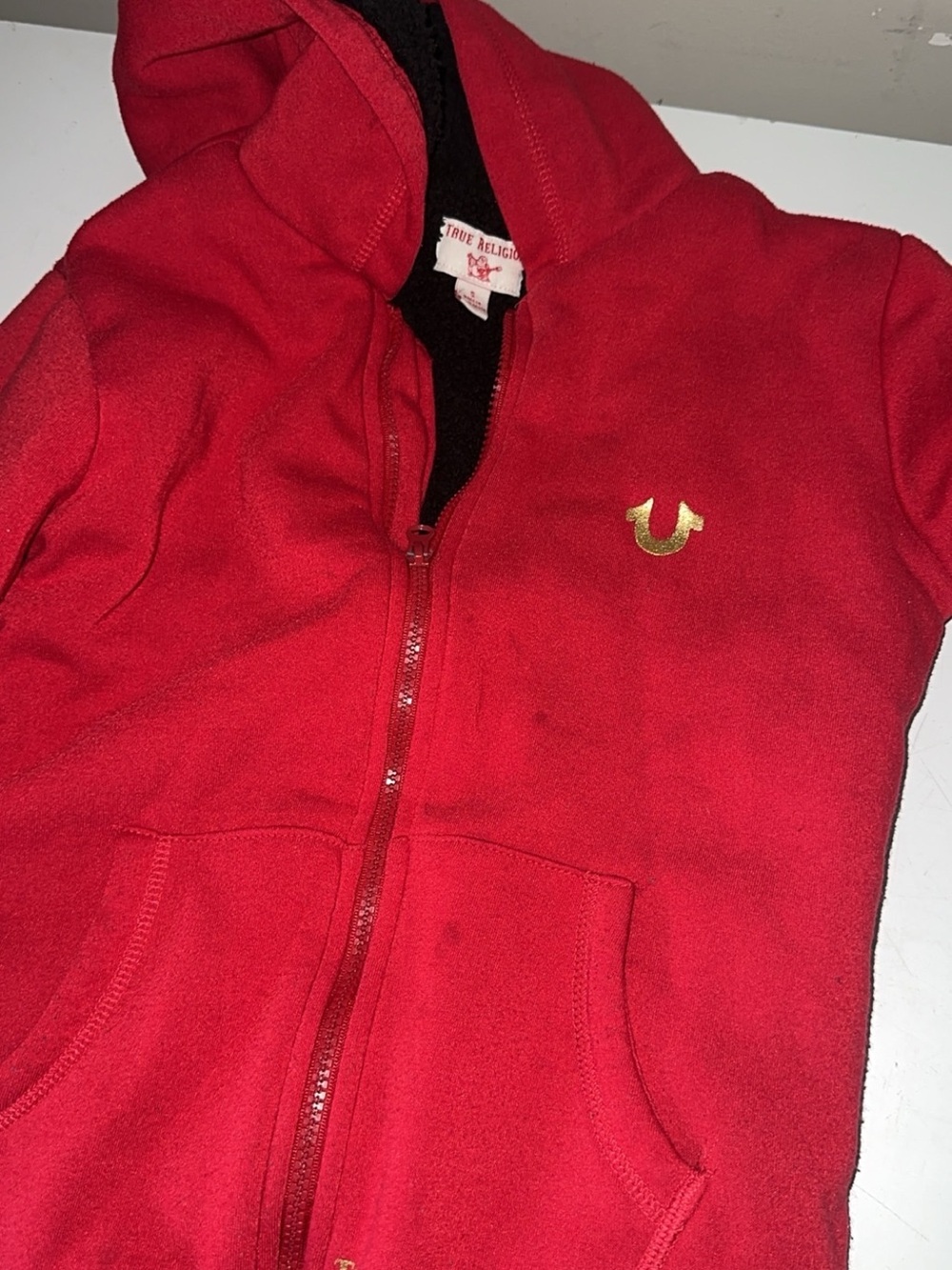 True Religion Kids Red Hooded Zip-Up with Gold Logo